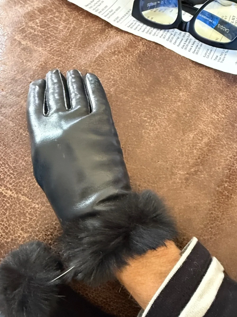 Genuine fur edge gloves made in Japan black size small